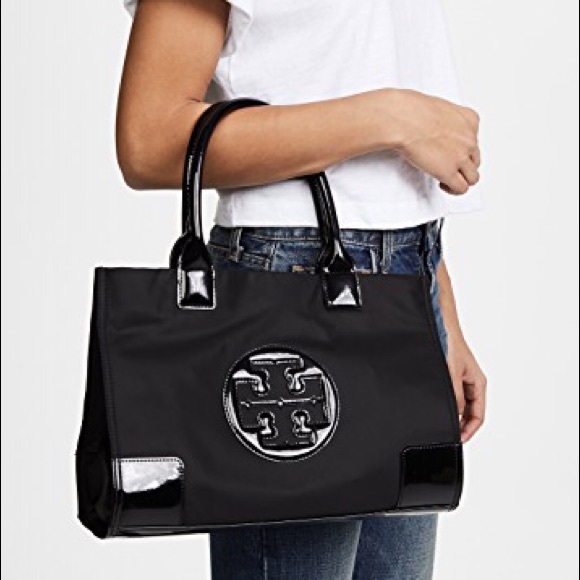 Tory Burch Ella Patent Mini Tote- Black 